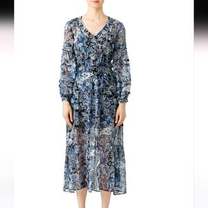 THE KOOPLES Floral Blue Midi Dress size 3 US Large